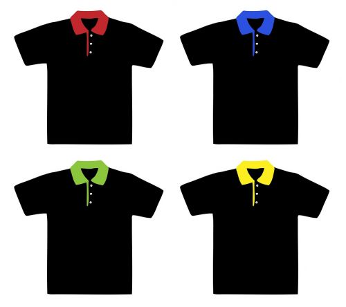 Polo Marškinėliai, Polo Marškinėliai, Marškiniai, T-Shirt, Nustatyti, Spalvinga, Šviesus, Juoda, Raudona, Mėlynas, Žalias, Geltona, Iliustracijos, Apranga