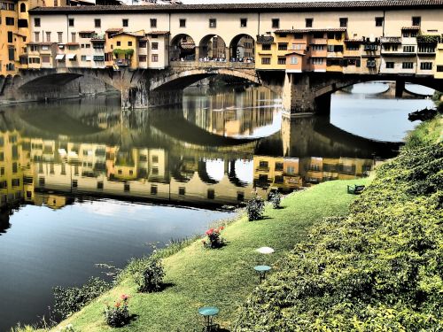 Ponte Vecchio, Florencija, Dangus, Lankytinos Vietos, Upė, Veidrodis, Arno, Italy