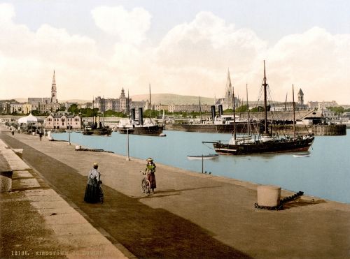 Uostas, Dublin, Miestas, Laivai, Kingstown, Fotochromas, 1895, Dún Laoghaire