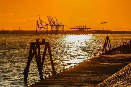 Uostas,  Southampton,  Jūra,  Saulėlydis,  Horizontas,  Pramoninis Vaizdas