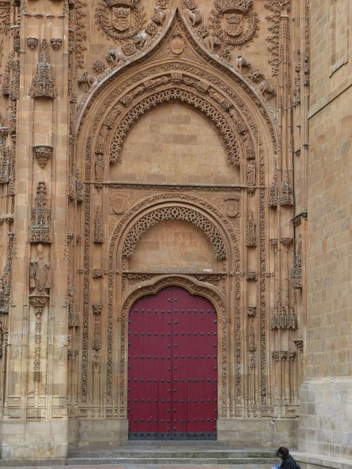 Portalas, Salamanca, Ispanija, Istoriškai, Kastilija, Fasadas, Bažnyčia, Dom, Vaizdas, Palengvėjimas, Durys, Įvestis, Arka, Arka, Pastatas