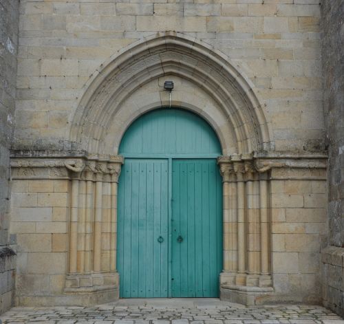 Portalo Katedra, Lambalo Miestas, Durų Spalva Žalia, Seni Sieniniai Akmenys, Paveldas, Architektūra, France, Brittany, Katedra, Fasadai