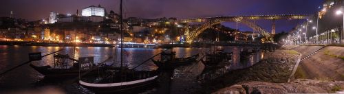 Porto, Portugal, Tiltas, Douro, Naktis, Miesto Panorama, Orientyras