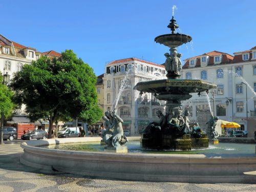 Portugal, Lisbonas, Vieta, Fontanas, Paminklas, Architektūra, Fasadai, Grindinis
