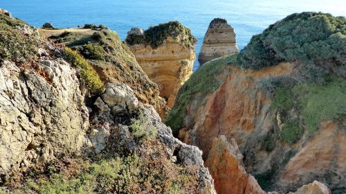 Portugal,  Algarve,  Lagos,  Kranto,  Jūra,  Dangus,  Vienišas,  Gamta,  Kraštovaizdis,  Panorama,  Išplauta,  Rokas,  Be Honoraro Mokesčio