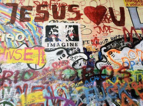 Prague, Jėzus, Čekijos Respublika, Grafitty, Įsivaizduok, Lennon, Spalvinga, Širdis