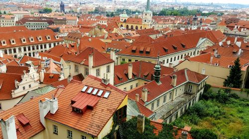 Prague, Stogai, Raudona, Senamiestis, Fasadai, Pastatas, Plytos, Kiemas, Sodas