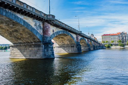 Prague, Miestas, Upė, Tiltas, Mėlynas Dangus, Čekijos Respublika, Architektūra