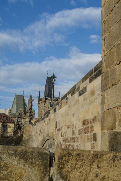 Prague,  Išsamiai,  Istorija,  Architektūra,  Vltava & Nbsp,  Upė,  Charles Tiltas,  Dangus,  Debesys,  Statula,  Prague Scena