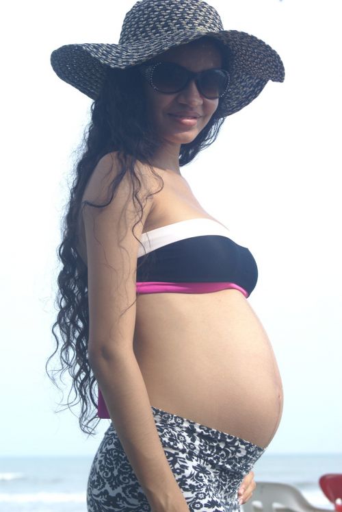 Nėščia, Karibų Jūra, Skrybėlę, Moterys, Papludimys, Ilgi Plaukai, Būsimoji Mama