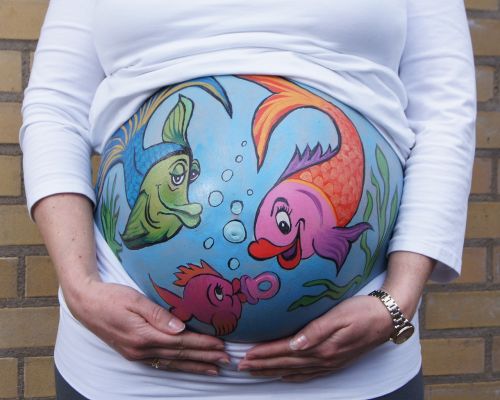 Nėščia,  Bellypaint,  Pilvo Dažymas,  Kūdikis,  Žuvis,  Prognozėje