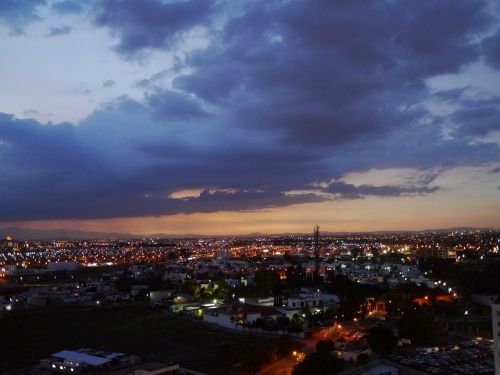 Puebla, Miestas, Naktis, Debesys, Saulėlydis, Meksika, Vakarinis Dangus, Afterglow, Panorama