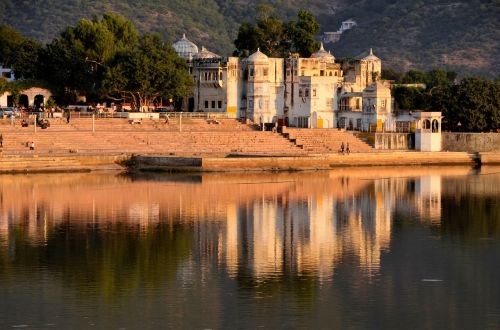 Pushkar, Indija, Ežeras, Istorinis, Pastatas, Architektūra, Atspindys
