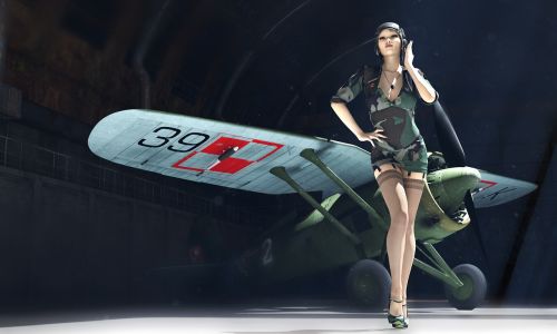 Pzl P11, Prisegti, 3D Modelis, Pilotas, Moteris Pilotas, Vienoda Moteris, Aviacija, Kojinės, Smeigtukai, Aukštakulniai, Mini, Sijonas, Angaras, Oro Uostas, 1939