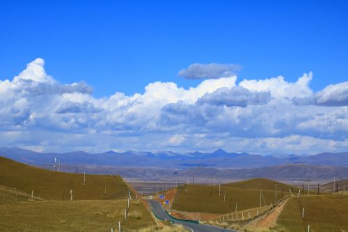 Qinghai, Kraštovaizdis, Mėlynas Dangus, Xiningas, Kinija, Peržiūros, Ruduo, Greitkelis