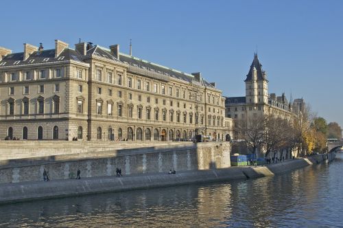 Quai Des Orfèvres,  Paryžius,  Teismo Rūmai,  Seine,  Upė,  Statyba,  Priekinis Fasadas,  Istorinis,  Europa