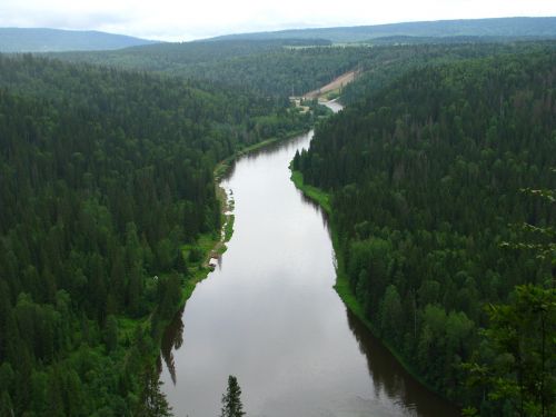 R, Usva, Perm Krai, Upė, Dangus, Gamta, Kraštovaizdis, Miškas