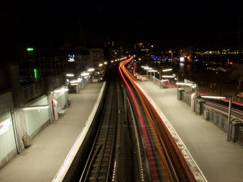 Traukinių Stotis, Traukinys, Gleise, Naktis, Hamburgas, Landungsbrücken, Vokietija, Twilight, Metro