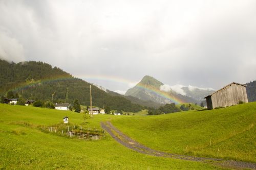 Vaivorykštė, Kraštovaizdis, Debesys, Oras, Lietus, Bregenzerwald, Dangus, Atmosfera, Alpių, Kalnai, Žygiai, Kalnas, Alpinizmas