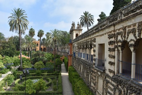Nekilnojamasis Alcazar Sevilijos,  Alcázar,  Sevilija,  Sevilla,  Ispanija,  Europa,  Keliauti,  Rūmai,  Sienelę,  Sodas