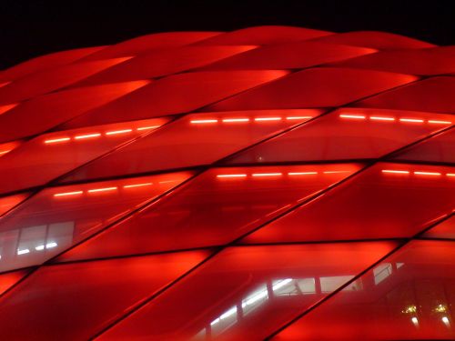 Raudona, Šviesa, Ląstelės, Allianz Arena, Fc Bayern, Naktį, Fonas