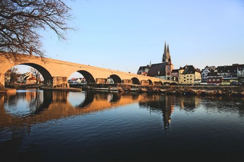 Regensburgas, Bavarija, Vokietija, Romantiškas, Bažnyčia, Miestas, Dom, Barokas, Bokštas, Upė, Tiltas, Vakaras