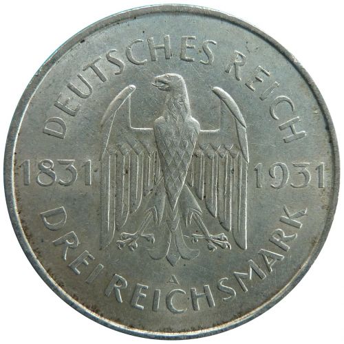 Reichsmark, Moneta, Pinigai, Atminimo Diena, Weimaro Respublika, Numizmatikai, Istorinis, Pinigai, Valiuta