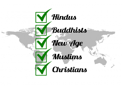 Religija, Tikėjimas, Krikščionybė, Islamas, Hinduizmas, Budizmas, Judaizmas, Naujasis Amžius, Dievas, Kablys, Varnelė, Taip, Lygus, Galioja, Pasaulis, Žemė, Visuotinis, Globalizacija