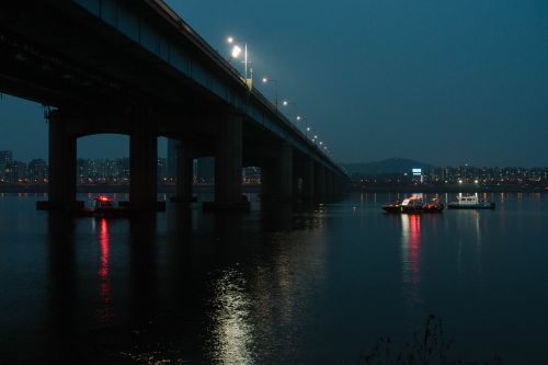 Korėjos Respublika, Seulas, Upė, Han Upė, Tiltas, Hangang Tiltas, Kraštovaizdis, Naktis, Naktinis Vaizdas