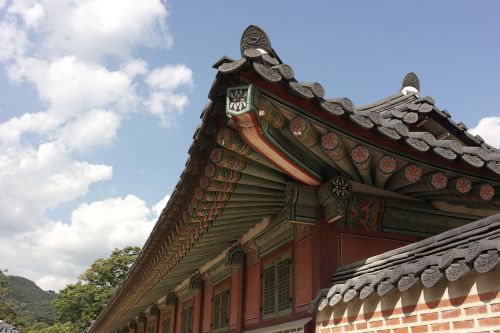 Korėjos Respublika, Gyeongbok Rūmai, Stogo Čerpė, Dangus, Uždraustasis Miestas, Tradicinis, Korėjiečių Kalba