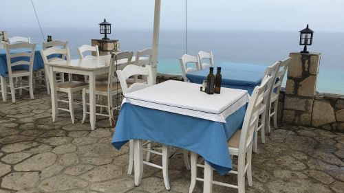 Restoranas, Graikija, Vakarienė, Stalas, Staltiesė, Jūros Vaizdas, Po Darbo, Romantiškas