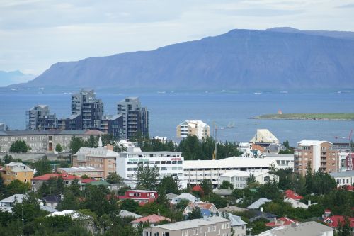 Reikjavikas, Iceland, Panorama, Bažnyčia, Kalnai, Атлантический, Jūra, Vaizdas, Perspektyva