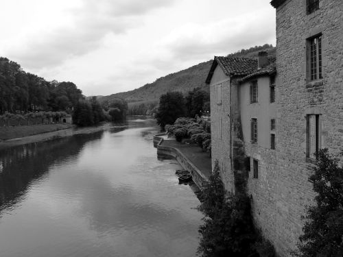 Upė, Vanduo, Pastatas, Juoda Ir Balta, Horizontas, Saint Antonin Noble Val, France