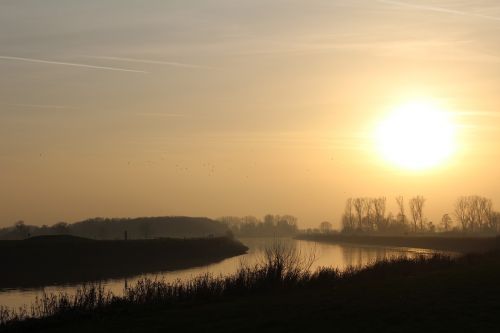 Upė, Žiema, Vanduo, Vakaro Saulė, Hunte, Senasburgas, Atmosfera