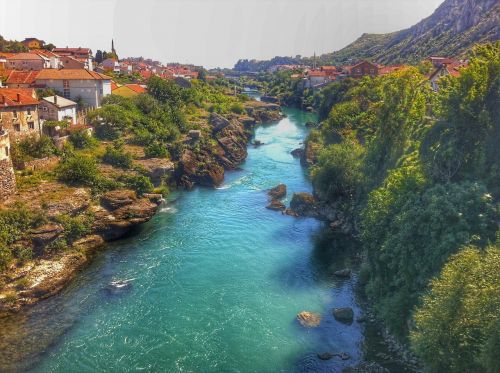 Upė, Miestas, Namai, Bosnija Ir Hercegovina, Mostar, Herzegovina, Pastatas