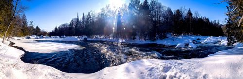 Upė, Vanduo, Žiema, Sūkurinė Vonia, Mėlynas Dangus, Medžiai, Vandens Telkiniai, Québec, Kanada