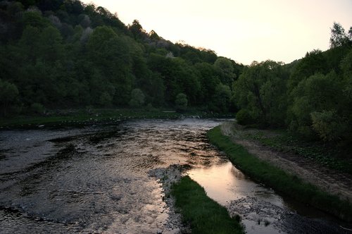 Upė,  Vandens,  Kalnai,  Kraštovaizdis,  Pobūdį,  Saulėlydžio,  Miškas