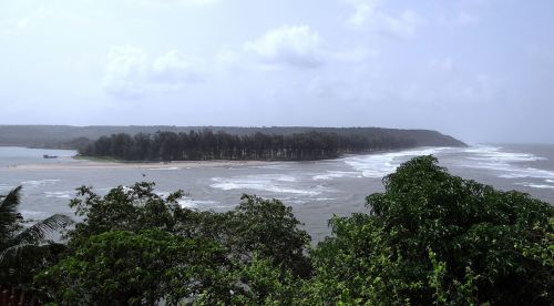 Upė, Estuarija, Terekhol, Jūra, Goa, Indija