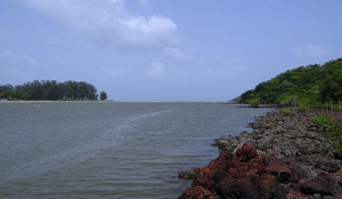 Upė, Estuarija, Terekhol, Jūra, Goa, Indija