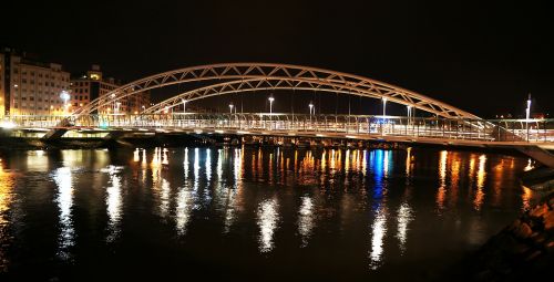 Upė, Vanduo, Naktis, Tamsi, Šviesa, Tiltas, Šiuolaikiška, Architektūra, Metalas, Atspindys, Ispanija, Pontevedra, Šventė, Lempos