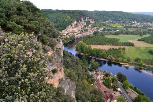 Upė, Dordogne, Oro Vaizdas, France, Miškas, Kraštovaizdis, Kaimas, Uolos, Rokas, Senas Kaimas, Panorama, Lenkimas Gageacas, Aquitaine