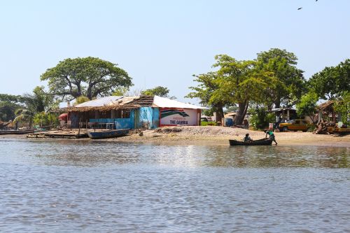 Upės Scenos, Gambia, Žvejų Kaimelis, Afrika, Valtis, Pirogue, Upė, Scena, Vanduo, Dangus, Banjul