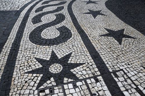 Kelias, Mozaika, Toli, Modelis, Ponta Delgada, Portugal, Azores, Sala, Žemė, Žemė, Menas, Vieta, Balta, Juoda, Žvaigždė