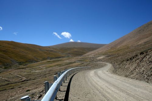 Kelias, Tibetas, Mėlynas Dangus, Kalnas, Kraštovaizdis