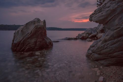 Rokas, Kroatija, Saulėlydis, Jūra, Kranto, Abendstimmung, Gamta, Akmuo