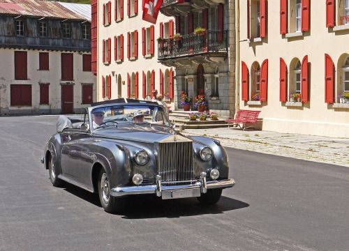 Rolls Royce, Kabrioletas, Važiuoti, Didysis Viešbutis Ledynas Du Rhône, Gletsch, Valais, Šveicarija, Praeiti, Išlaikytas
