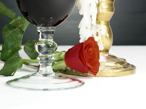 Romantiškas, Rožė, Žvakė, Vynas, Stiklas, Raudona, Meilė, Gėlė, Raudona Roze, Išaugo Žydėti, Romantika, Raudonas Vynas, Valentino Diena