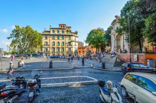 Roma, Trastevere, Turizmas, Kelionė, Italy, Piazza, Laiptai, Europa, Gyvenamasis, Motoroleris, Motociklas