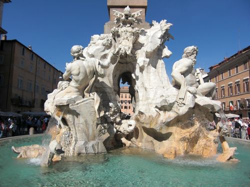 Roma, Italy, Fontanas, Marmuras, Piazza Navona, Fontana Dei Fiumi, Istoriškai, Centro