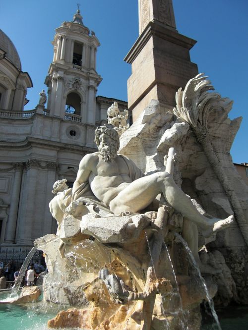 Roma, Italy, Fontanas, Marmuras, Piazza Navona, Fontana Dei Fiumi, Istoriškai, Centro